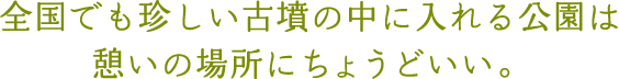 全国でも珍しい古墳の中に入れる公園は憩いの場所にちょうどいい。